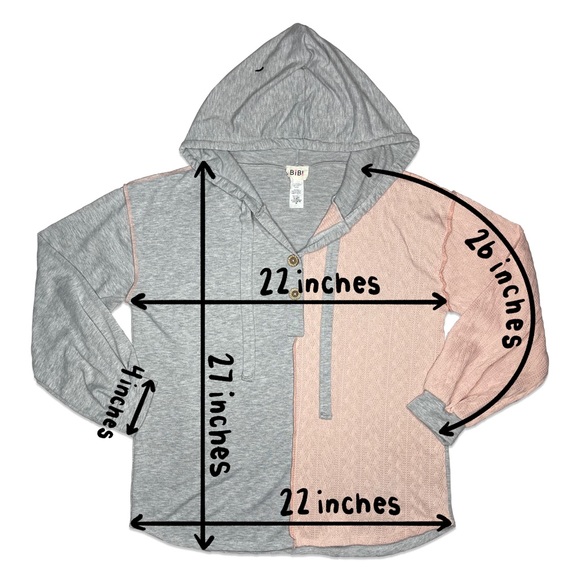 BiBi Pink and Grey Half Button Sweatshirt Hoodie - Picture 5 of 5